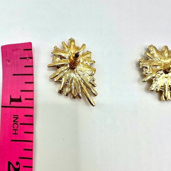 Mixed Lot of 2 Earrings Gold Starburst and Faux Pearl Round Embellished Retro - Picture 5 of 7